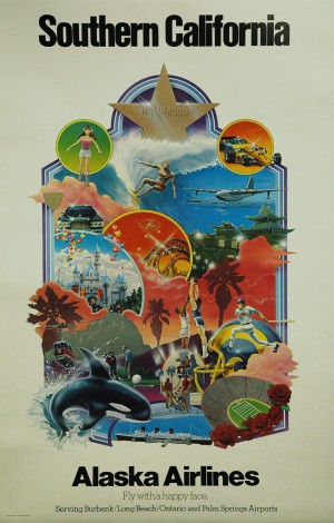 Vintage Alaska Airlines Southern California Travel Poster